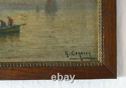 CORBIER, tableau ancien, huile sur panneau, bateau, pecheur, Gaston Corbier