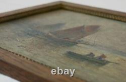 CORBIER, tableau ancien, huile sur panneau, bateau, pecheur, Gaston Corbier