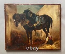 Cheval, Huile Sur Papier, Tableau Ancien, Peinture, XIXe