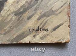 Côte rocheuse, huile sur panneau signée R. Fontenay, tableau ancien, peinture