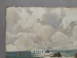 Côte rocheuse, huile sur panneau signée R. Fontenay, tableau ancien, peinture