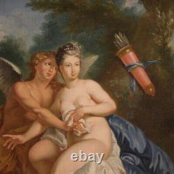 Cupidon et Psyché ancien tableau huile sur toile peinture mythologique 700