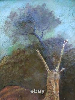Curiosité, rare, tableau ancien Peinture À l'huile sur Toile escargot paysage