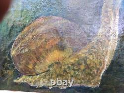 Curiosité, rare, tableau ancien Peinture À l'huile sur Toile escargot paysage