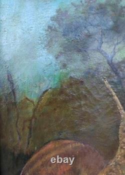 Curiosité, rare, tableau ancien Peinture À l'huile sur Toile escargot paysage