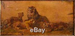 Delacroix Etude De Lions Huile Sur Papier Tableau Dessin Ancien Xixeme