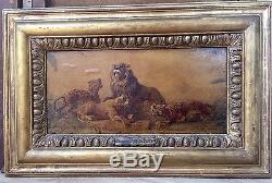 Delacroix Huile Sur Papier Etude De Lions Tableau Dessin Ancien