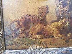 Delacroix Huile Sur Papier Etude De Lions Tableau Dessin Ancien