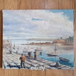Deschamps marine Bretagne St Saint Quay Portrieux breton tableau peinture ancien