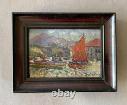 Deslandre, vue présumée du port de Saint Jean de Luz, tableau ancien signé