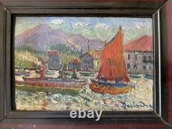Deslandre, vue présumée du port de Saint Jean de Luz, tableau ancien signé