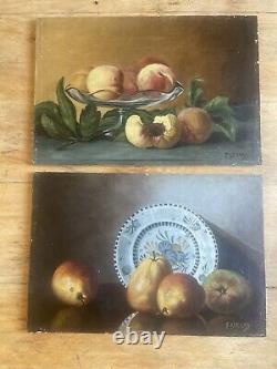 Duo de Tableaux Anciens peinture à l' huile Nature Morte Aux Fruits Époque 1900
