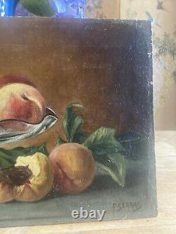 Duo de Tableaux Anciens peinture à l' huile Nature Morte Aux Fruits Époque 1900
