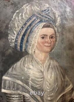 ÉCOLE FRANÇAISE PORTRAIT HST TABLEAU ANCIEN FIN XVIII 18eme ART POPULAIRE NAÏF