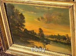 École Française 2 Tableaux anciens signé Paysage Animé Peinture huile sur Papier