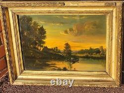 École Française 2 Tableaux anciens signé Paysage Animé Peinture huile sur Papier