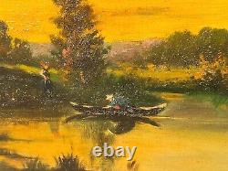 École Française 2 Tableaux anciens signé Paysage Animé Peinture huile sur Papier