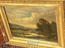 École Française 2 Tableaux anciens signé Paysage Animé Peinture huile sur Papier