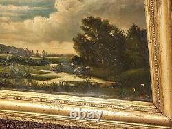 École Française 2 Tableaux anciens signé Paysage Animé Peinture huile sur Papier