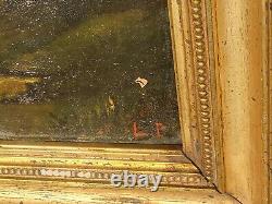 École Française 2 Tableaux anciens signé Paysage Animé Peinture huile sur Papier