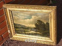 École Française 2 Tableaux anciens signé Paysage Animé Peinture huile sur Papier
