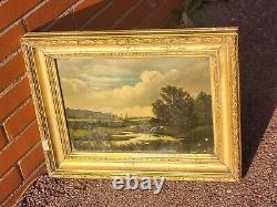 École Française 2 Tableaux anciens signé Paysage Animé Peinture huile sur Papier