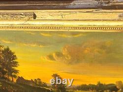 École Française 2 Tableaux anciens signé Paysage Animé Peinture huile sur Papier