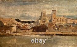 Ecole Française du début du XIXème-Corot-Vue d'Avignon-Provence-Tableau ancien