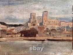 Ecole Française du début du XIXème-Corot-Vue d'Avignon-Provence-Tableau ancien