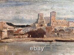 Ecole Française du début du XIXème-Corot-Vue d'Avignon-Provence-Tableau ancien