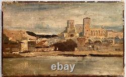 Ecole Française du début du XIXème-Corot-Vue d'Avignon-Provence-Tableau ancien