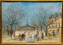 Ecole Française vers 1900 Bal Populaire tableau ancien impressionniste