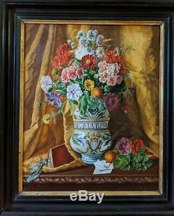 École française du 19ème Bouquet de fleurs huile sur toile tableau ancien