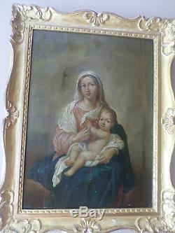 Ecole italienne- Tableau ancien/Vierge à l'enfant-Madonna-XIXe-Huile-OIL