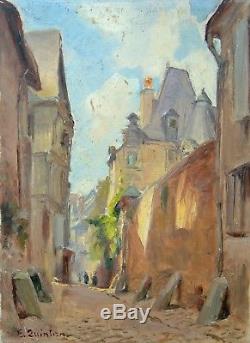 Edmond QUINTON 1892-1969 Tableau ancien Impressioniste Vieille ville LE MANS