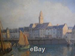 Emile Gauffriaud tableau ancien peinture Le Port du Croisic rare grande toile