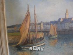Emile Gauffriaud tableau ancien peinture Le Port du Croisic rare grande toile