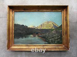 Ernest Hareux tableau ancien lac de Pétarel Valgaudémar Grenoble Ecrins montagne