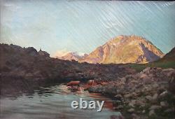 Ernest Hareux tableau ancien lac de Pétarel Valgaudémar Grenoble Ecrins montagne