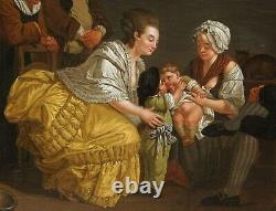 Etienne AUBRY tableau ancien XVIIIème huile toile scène genre nourrice enfants