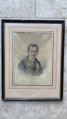 Felix François Genaille (1826-1885) Tableau ancien Portrait Aquarelle signé