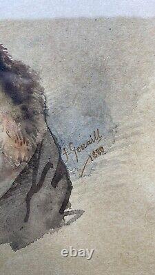 Felix François Genaille (1826-1885) Tableau ancien Portrait Aquarelle signé