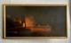 Forteresse incendi&eacute;e, huile sur toile, tableau ancien, peinture, XVIIIe