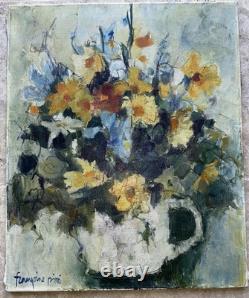 Françoise Pirro Tableau Ancien signé Nature Morte Fleurs Huile Toile