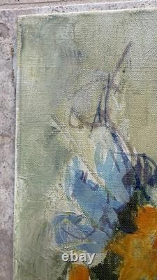 Françoise Pirro Tableau Ancien signé Nature Morte Fleurs Huile Toile