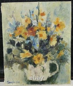 Françoise Pirro Tableau Ancien signé Nature Morte Fleurs Huile Toile