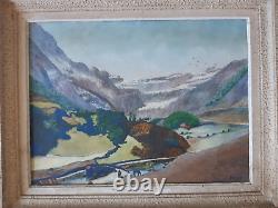 Grand Tableau Ancien Début XXe Huile Toile Paysage Montagne Fauve Encadré Signé