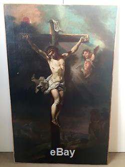 Grand Tableau Ancien HST Christ Croix Passion École française XVII ou XVIII e