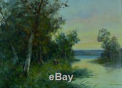 Grand Tableau Ancien Impressionniste signé Edma Morisot Paysage Normandie Corot