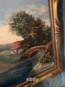 Grand Tableau Ancien Paysage Bucolique Cadre En Bois 1910-1930 60x51 cm